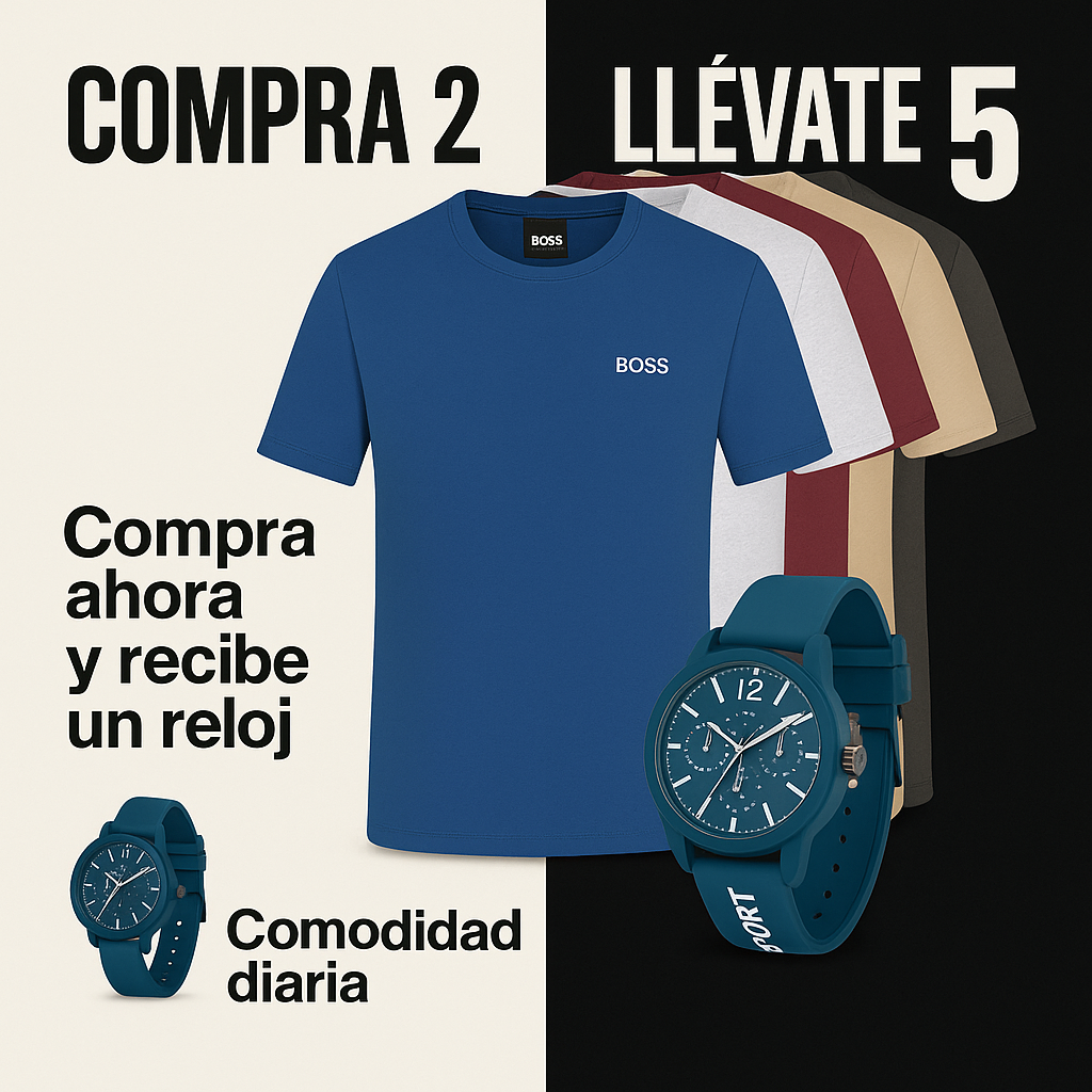 KIT BOSS CAMISETAS [COMPRA 2 LLÉVATE 5] + RELOJ